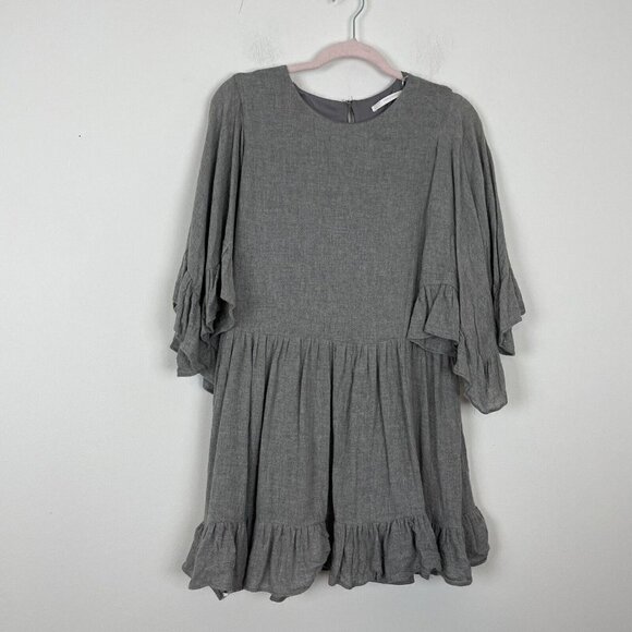 Zara Trafeluc Collection Gray Wool Blend Frilled Keyhole Back Dress Size Small - Picture 1 of 10